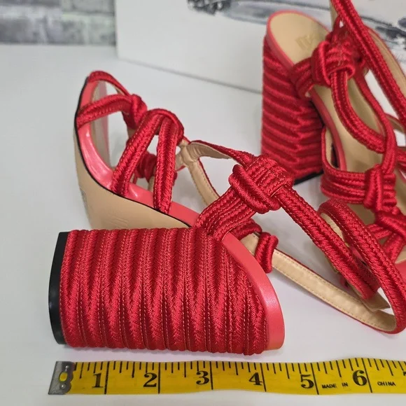 CAbi Tip Toe Red Rope Strappy Block Heel Ankle Strap Sandals Size 7 Style 6012 - Picture 13 of 13